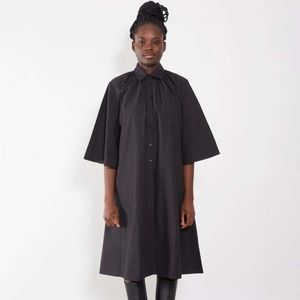 Meg Gathered Neck Shirt Dress in Black